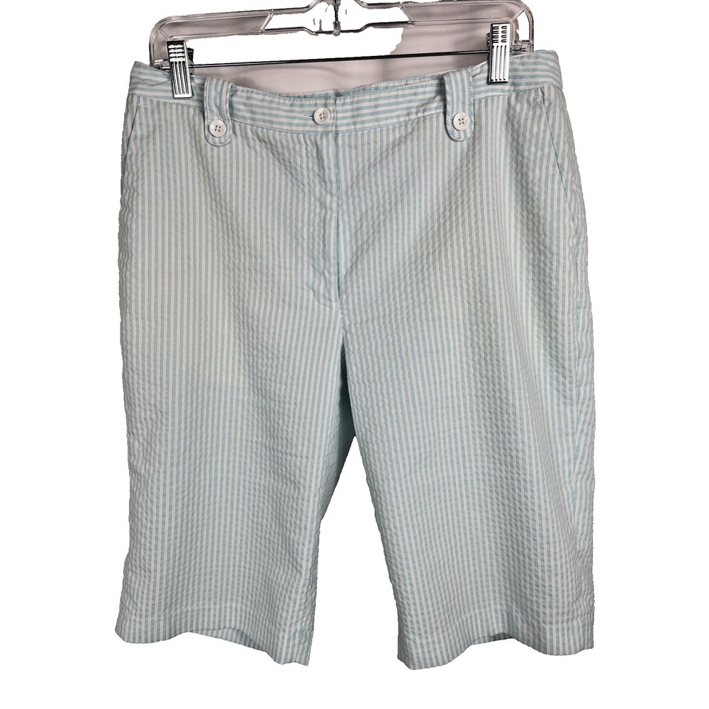 EP Pro Women's Golf Shorts Size 12 White/Mint Green Pinstripe‎ Stretch
